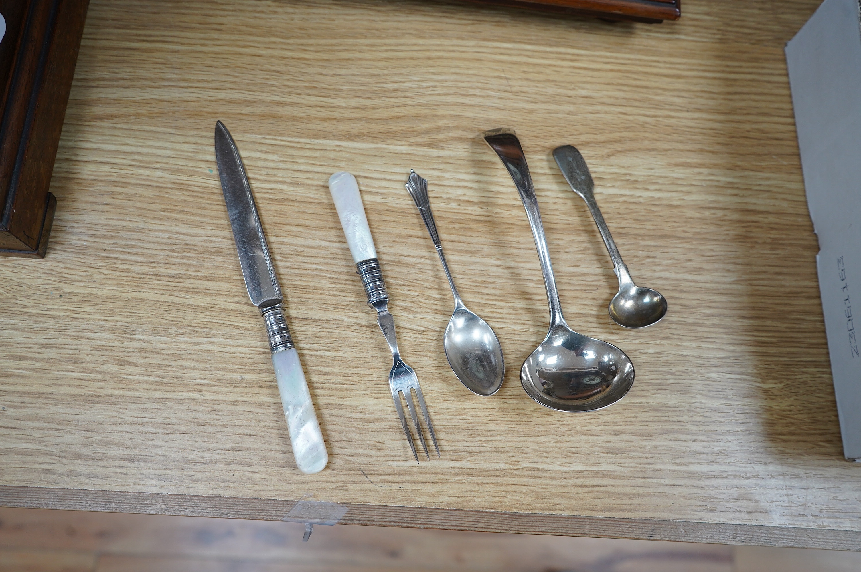 Sundry silver and plated cutlery - tea and fruit knives and forks, tea spoons, butter knives, pastry forks, etc. condition- varies